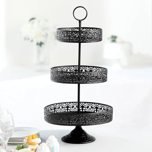 Efavormart 23" Black Metal Reversible Tiered Cupcake Stand, 3 Tier Dessert Stand Cupcake Holder, Display Stand by efavormart