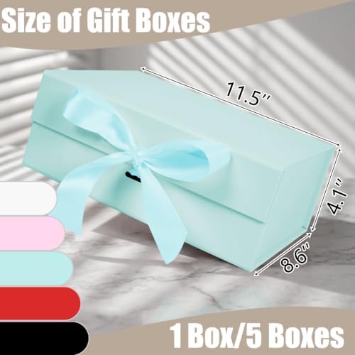 Aimyoo 5 Pack Light Blue Gift Box with Ribbon, 11.5x8.6x4.1 inch Groomsman Proposal Box for Presents with Magnetic Closure Lids, Rectangle Collapsible Luxury Box for Wedding, Christmas, Birthday - Image 2