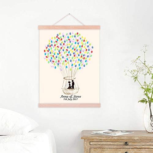 GreatHomeArt Customized Fingerprint Wedding Guest Book Sweet Couple in Balloons Canvas Prints DIY Thumbprint Guest Sign-in Book Ready to Hang for Anniversary Wedding Gift-80x120cm - Image 4
