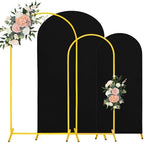 7.2FT, 6FT Wedding Arch Stand and Matching Black Spandex Fitted Arch Backdrop Cover Set, Round Top Chiara Backdrop Stands and Covers for Birthday Party Baby Shower Banquet Arch Decor (Black) by JALANCY
