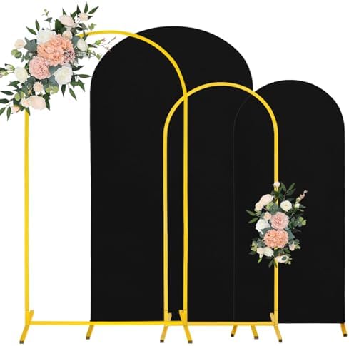 7.2FT, 6FT Wedding Arch Stand and Matching Black Spandex Fitted Arch Backdrop Cover Set, Round Top Chiara Backdrop Stands and Covers for Birthday Party Baby Shower Banquet Arch Decor (Black) by JALANCY