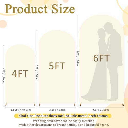FOTSHARER Ivory Arch Cover Set of 3 Spandex Wedding Backdrop Arch Covers 6FT 5FT 4FT Chiara Arched Stand Cover Stretchy Backdrop for Birthday Party Bridal Baby Shower Graduation Balloon Decorations - Image 3