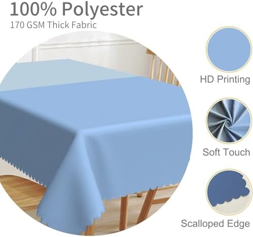 70x90inches Light Blue Rectangle Tablecloth Gradient Dusty Blue Table Cover Waterproof and Spill Proof Fabric Table Cloth for Kitchen Dining Room Outdoor Birthday Wedding Themed Party Decor - Image 3