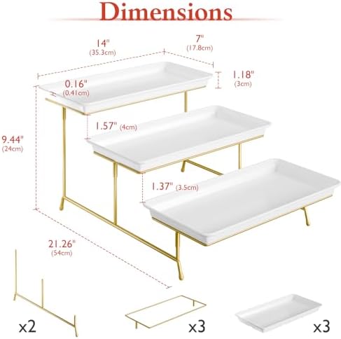 Bumusty 3-Tier Melamine Serving Tray Set, 14 x 7 in, Gold Stand - Image 2