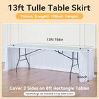 156in White Tulle Table Skirts for Rectangle Tables 8/6/4ft, 2-Layer Gold Grim Ruffle Tulle Tutu Cloth Table Skirt 13ft Long for Wedding Birthday Party Baby Shower Cake Dessert Tables(No Table Cover) - Image 5