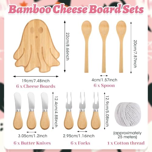 50 Pcs Halloween Baby Shower Prizes for Game Winners 6 Sets A Little Boo is Almost Due Bamboo Cheese Board Spoon Fork Butter Spreaders Thank You Card and Gift Bags for Halloween Baby Shower Favors - Image 2