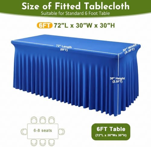 4Pack Blue Spandex Tablecloth for 6FT Rectangle Tables,Table Skirt - Image 3