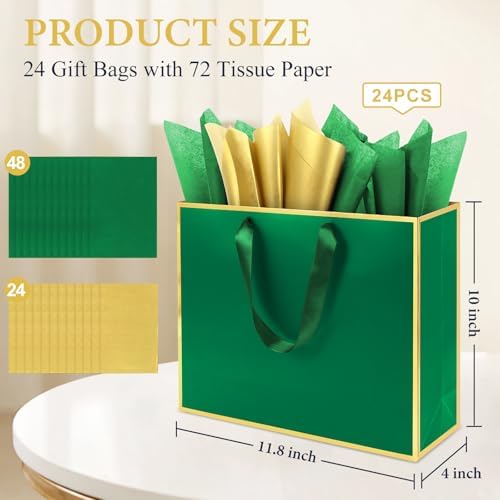 Addblu 24 Pack Green Large Gift Bags with Handles & 72 Tissue Papers - Image 2