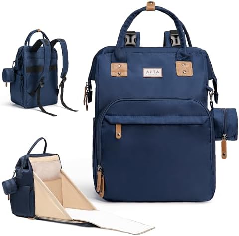Diaper Bag Backpack, Multifunction Diaper Bag with Changing Station, Stylish Baby Bags, Large Unisex Diaper Backpack for Mom and Dad, Baby Registry Search, Portable Changing Pad – Navy Blue by Unknown
