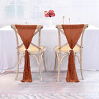 50 PCS Cheesecloth Chair Sashes Bows Wedding Aisle Decorations Chair Ribbon Ties Back Sash for Wedding Party Events Banquet Chair Cover Decoration (Terracotta) - Image 4