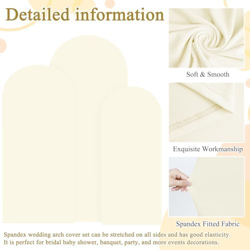 Ivory Backdrop Arch Cover Set of 3 Chiara Arch Backdrop Cover 6FT 6.6FT 7.2FT Wedding Arch Stand Covers Spandex Covers for Arch Backdrops for Birthday Party Bridal Baby Shower Anniversary Decor - Image 5