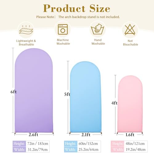 Pink Purple Blue Arch Backdrop Cover 3 Set-4FT, 5FT, 6FT Spandex Fitted Wedding Arch Stand Covers for Baby Shower Birthday Party Wedding Ceremony Photo Arch Stand Background Decorations - Image 6