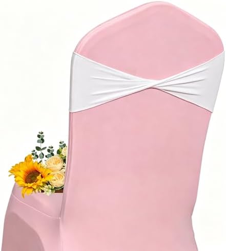 White Chair Sashes Bows 100 Pcs Spandex Chair Sashes Elastic Chair Cover Bands Ties Without Buckle for Wedding Birthday Party Ceremoney Events Decoration by Unknown