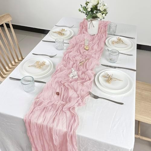12 Pack Rose Gold Cheesecloth Table Runner 10ft Boho Gauze Cheese Cloth Table Runner Rustic Sheer Runner 120 inch Long for Christmas Wedding Bridal Baby Shower Birthday Table Decorations - Image 2