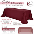 Showgeous 90x132 Inch Burgundy Rectangle Tablecloth 6 Pack Fit 8FT Table - Image 2