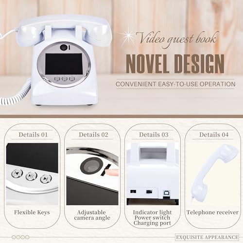 Video Audio Guest Book Wedding Phone,1080P HD Video Phone Guestbook, Preserve Your Special Occasions, Ideal for Wedding Bridal Shower, Birthday, Graduations, Baby Shower(Snow-White) - Image 3