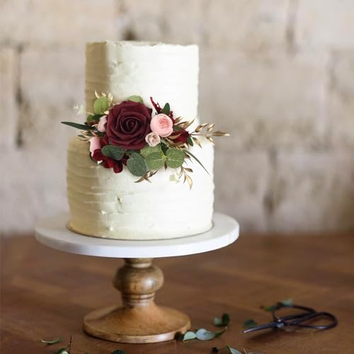 Rinlong 3Pcs Premade Cake Flowers, Burgundy Wedding Cake Decor - Image 7