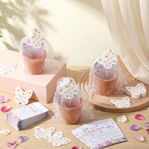 Ctosree 50 Sets Butterfly Baby Shower Party Favors for Guests A Little Butterfly Is on The Way Seed Packets Include Self-adhesive Seed Packets Flowerpot Thank You Tags Organza Bags for Baby Shower - Image 5