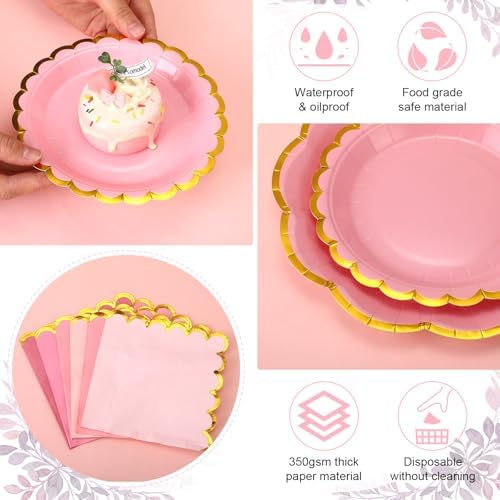 144 Pcs 48 Guests Gradient Pink Paper Plates and Napkins Party Supplies - Image 3