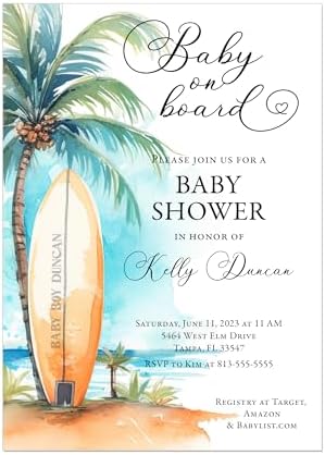 Surfboard Beach Baby Shower Invitation, Baby on Board by Handmade
