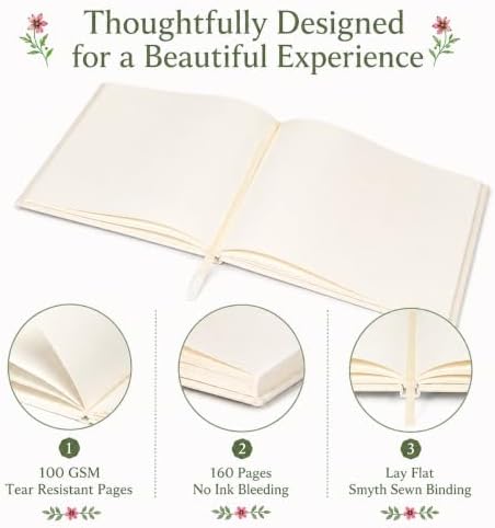 Embroidered Floral Guestbook for Wedding, Bridal Shower & Baby Shower, Linen Guest Sign-In Keepsake with Blank Ivory Pages, Lay-Flat Design & Ribbon Bookmark, 10.25” x 8.25” (Wildflower Garden) - Image 3