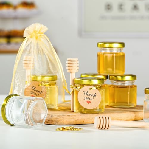 Mini Honey Jars with Dipper- 30Pcs Small Honey Jars Party Favors for Baby Shower,Wedding Favors, 1.5 oz Glass Jars with Lids (Gold, 30) - Image 2
