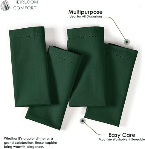 Forest Green Cloth Napkins 18x18 Inch - 12 Pack - 100% Cotton, Soft, Durable, Absorbent, Washable, Reusable - Hemstitch Mitered Edges - Perfect for Weddings, Fall, Dinner, Everyday - Image 4