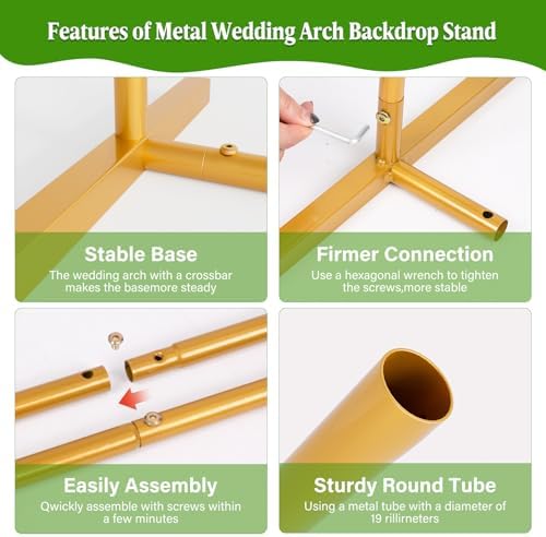 Metal Arch Backdrop Stand Wedding Arch Frame Set of 3 (7.2FT/6.6FT/6FT) Gold Backdrop Arch Stand for Wedding Ceremony Birthday Party Baby Shower Graduation Ceremony Decoration - Image 7