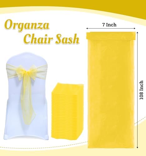MDS Pack of 250 Organza Chair Sashes for Wedding & Event Décor – Yellow - Image 3