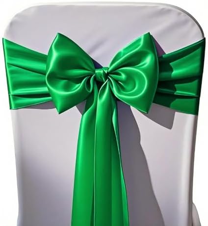 Pack of 50 Satin Green Chair Sashes Bows 7x108 Inch Wedding Chair Ribbons by WENSINL