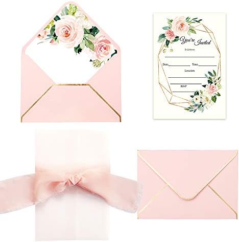 DORIS HOME 25PCS Fill-in Invitations Cards, Pink Flower by DorisHome