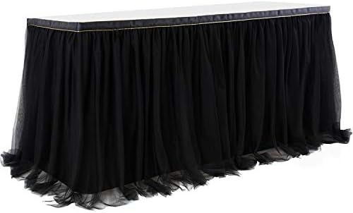 Suppromo Black Tulle Table Skirts for Birthday Party Hallowwen 6ft Ruffle Tutu Black Table Cloth for Rectangle Tables or Round Tables for Baby Shower Graduation Wedding Banquet Buffet Decoraitons - Image 6