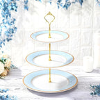 CHENGU 3 Tier Christmas Cupcake Stand Blue Ceramic with Gold Frame by CHENGU