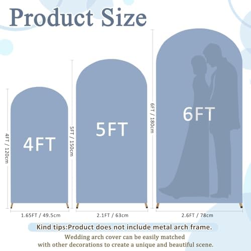 FOTSHARER Dusty Blue Arch Cover Set of 3 Spandex Arch Covers Stretchy Backdrop 4FT 5FT 6FT Chiara Wall Arches Stand Cover Round Top Backdrop Covers for Arched Stand Wedding Arch Cover for Party Decor - Image 2