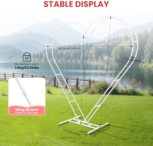 6.8 * 6.9Ft Wedding Heart Shape Archway Backdrop Stand, Love Balloon Column Arch Frame, Metal Wedding Arch Backdrop Stand for Ceremony, Wedding, Baby Shower, Birthday Party, Flower Wall Decoration - Image 3