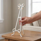 ARTIBETTER Bow Plate Stands Metal Cookbook Display Easel with Foldable Leg - 16" Tall White Decorative Platter Holder for Kitchen Table Centerpiece Birthday Baby Shower Wedding - Image 6