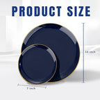 bUCLA 100PCS Blue Plastic Plates - Navy Blue Disposable with Gold Rim, Include 50 Each (10 inch Dinner & 7 inch Dessert) Plates, Ideal for Party & Labor Day - Image 2