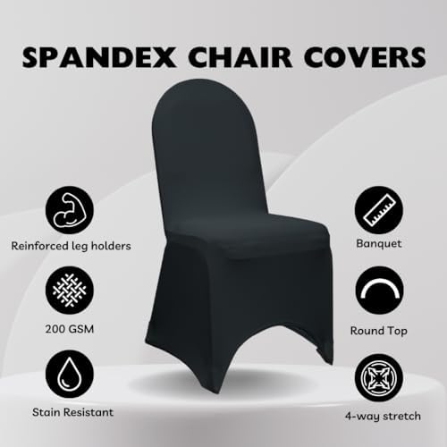 YOUR CHAIR COVERS - 6 Pack Stretch Spandex Banquet Chair Covers - Black, Wedding Slip, Premium Quality - Image 2