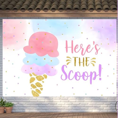 Fabric 9x6ft Ice Cream Party Backdrop Banner Here's The Scoop Summer Baby Shower Party Decoration Sweet Candyland Princess Girl Birthday Cake Table Photography Background - Image 2