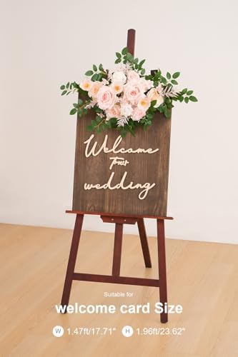 2pcs Champagne & Pink Deluxe Welcome Sign Artificial Flowers Wedding Backdrop Garland Hanging Floral Arrangements for Ceremony Reception Entryway Board Sweetheart Table - Image 4