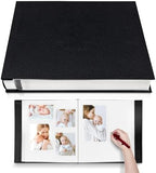 Large Photo Album Self Adhesive 4x6 8x10 10x12 13"x12.8" Magnetic Scrapbook Album 12.6"x11" Inch 60 Sticky Pages Linen Cover DIY Photo Album with A Metallic Pen and DIY Stickers(Black) by HoneyTolly