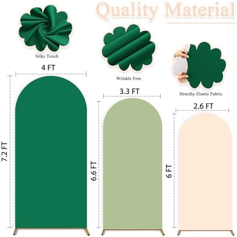 Wedding Arch Cover Spandex Arch Backdrop Covers Set of 3 (7.2FT, 6.6FT, 6FT) Green Covers for Balloon Arched Backdrop Stands Cover Arched Fabric Stretchy Backdrops for Birthday Party Grad Decoration - Image 4