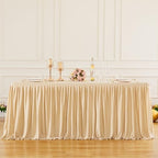 Wish Care Deep Champagne Polyester Table Clothes for 4 Foot Rectangle Tables, Wrinkle Free Fitted Table Cover with Pleated Ruffle Table Skirt for Birthday Party Wedding Trade Show Event Display - Image 3
