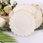 LIYH 60 Pcs Ivory and Gold Scalloped Plastic Plates - Disposable Fancy Combo Plates Includes 30 Dinner Plate 10.25" and 30 Dessert Plate 7.5" Plastic Heavy Weight Party Tableware Dishes - Image 4