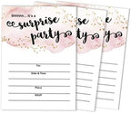 Pack of 30 Surprise Party Birthday Invitations with Envelopes, Blush Watercolor, Retirement Party, Bridal Shower, Baby Shower Fill in Style Invites by Inkdotpot