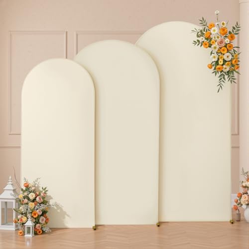 Beige Arch Backdrop Cover 7.2ft 6.6ft 6ft Arch Cover Set of 3 Arch Covers Stretchy Backdrop for Wedding Party Baby Shower Birthday Photography Spandex Arch Stand Covers Backdrop Curtains Decor - Image 4