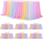 6 Pack Rainbow Tablecloth for 8 Foot Rectangle Tables Tulle Tablecloth Rainbow Table Cloth Rectangle 8ft Spandex Table Covers for Baby Shower Girls Unicorn Birthday Party Wedding Banquet Tables Skirt by HBBMAGIC