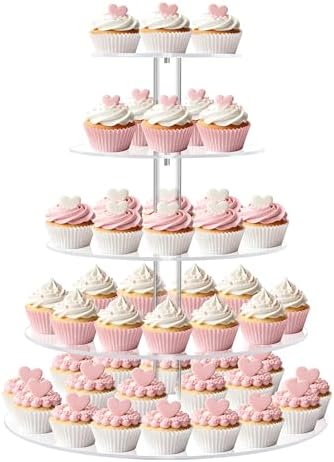 weddingwish 5 Tier Cupcake Stand for 50 Cupcakes, Round Cupcake Tower, Large Acrylic Cupcake Display Stand, Clear Cupcakes Tier Stand for Dessert Table, Tiered Cupcake Holder Stand for Birthday Party by weddingwish