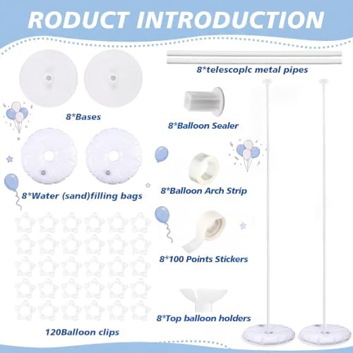 Hicarer 8 Sets Balloon Column Stand Kit, 7ft, White Pole - Image 3