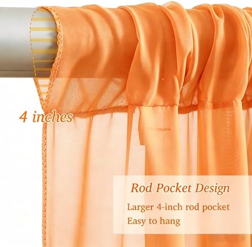 Shillance 10x10ft Orange Chiffon Backdrop Curtain with Lights String for Wedding Sheer Tulle Curtain Photo Backdrops Drapes for Baby Shower Birthday Party Ceremony Decorations - Image 4